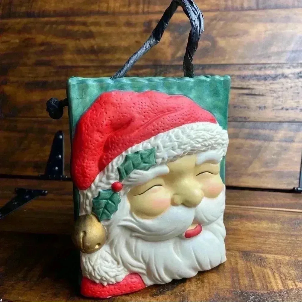 Vintage Christmas Ceramic Santa Face‎ Gift Bag/planter/candy bag